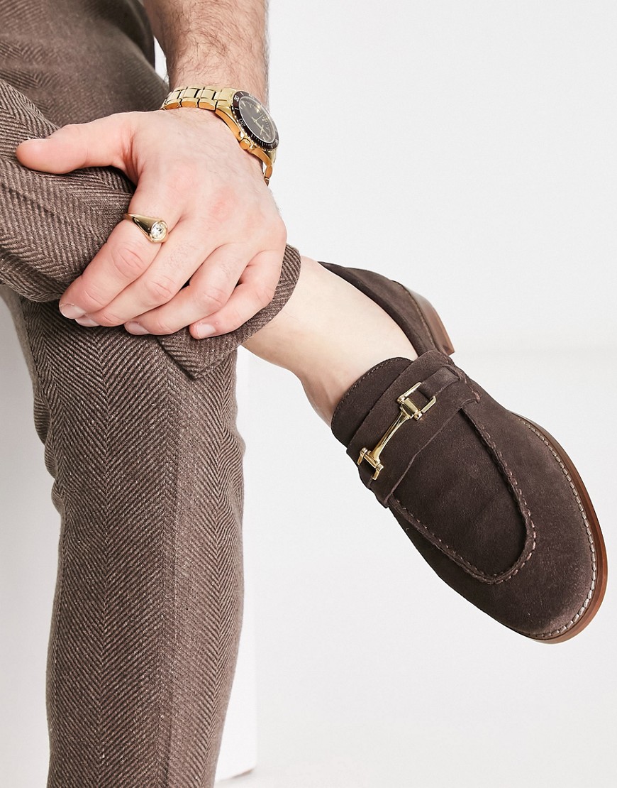 loafers in brown suede with snaffle detail and natural sole
