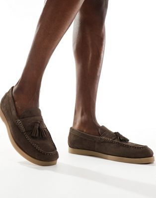 Asos Design Loafers In Brown Suede With Tassels