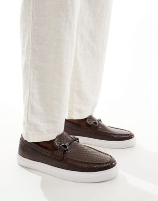 Asos Design Loafers In Brown Weave