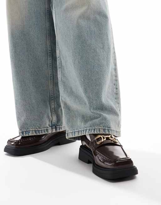 ASOS DESIGN loafers in brown with square toe and snaffle | ASOS