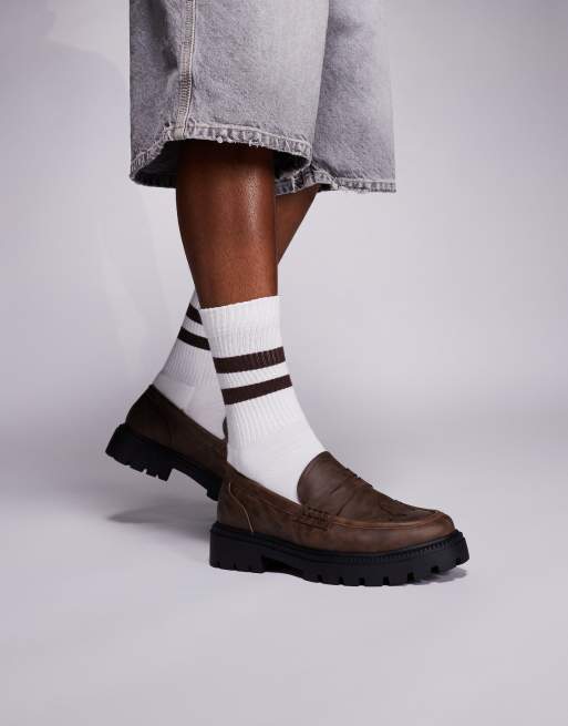 ASOS DESIGN loafers in brown with stitch detailing