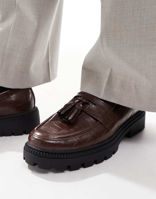 ASOS DESIGN loafers in brown with western detail on cleated sole