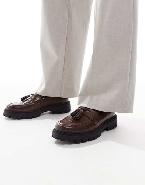 ASOS DESIGN loafers in brown with western detailing on cleated sole - view 1