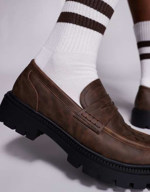ASOS DESIGN loafers in brown with western stitch detail