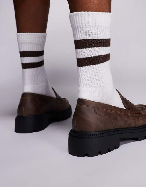ASOS DESIGN loafers in brown with western stitch detail
