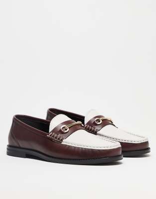 Asos Design Loafers In Burgundy And White Leather-red
