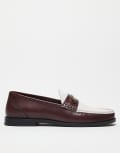 [ASOS DESIGN] ASOS DESIGN loafers in burgundy and white leather-Red 43 BURGUNDY