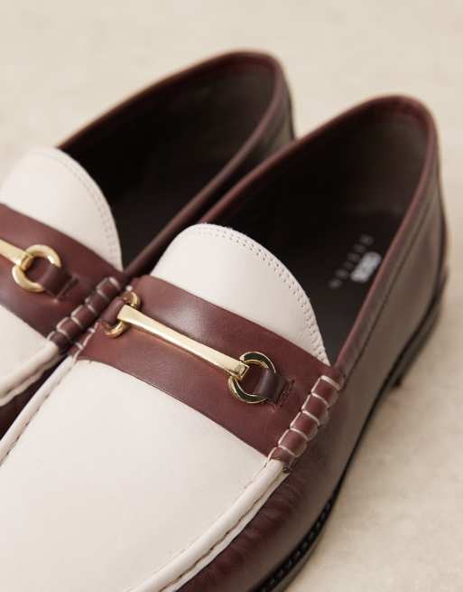 ASOS DESIGN loafers in burgundy and white leather