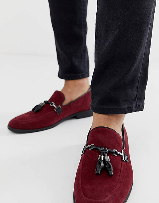 ASOS DESIGN loafers in burgundy faux suede with tassel