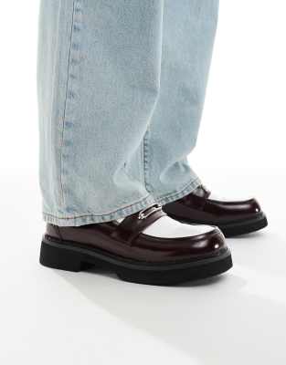 ASOS DESIGN loafers in burgundy with silver hardware