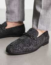 ASOS DESIGN loafers in black faux croc with gold snaffle | ASOS