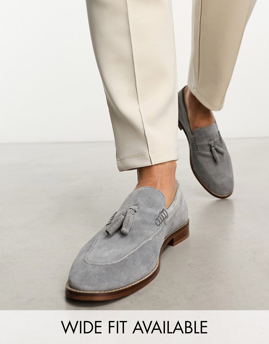 Asos Design Loafers In Dark Gray Suede With Natural Sole