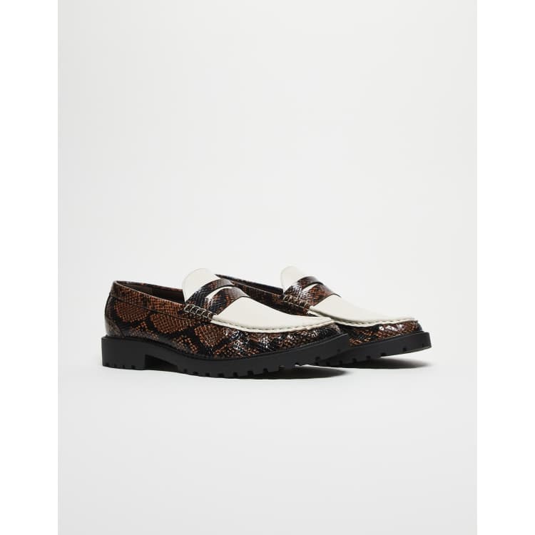  design Chunky Platform Snake-Print Loafers MENS ASOS DESIGN chunky loafers in brown and snake faux leather  main image 3