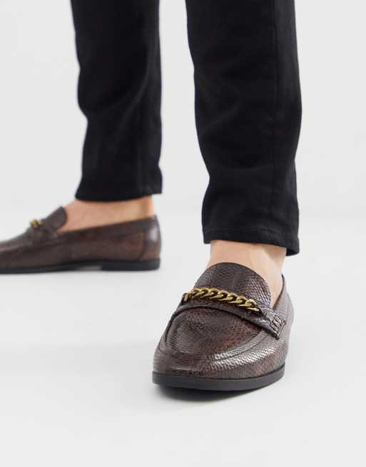 ASOS DESIGN loafers in faux leather with snake effect