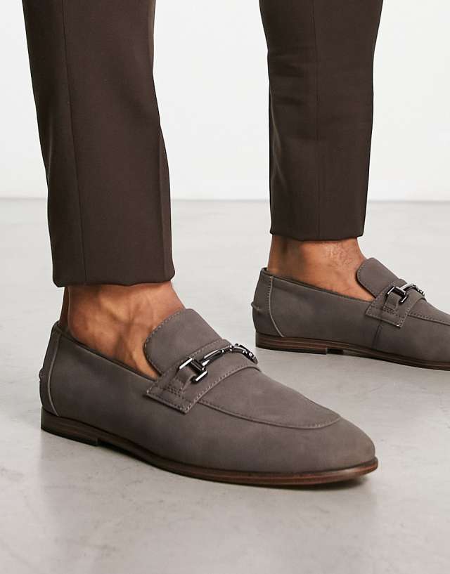 ASOS DESIGN loafers in gray faux suede with snaffle detail