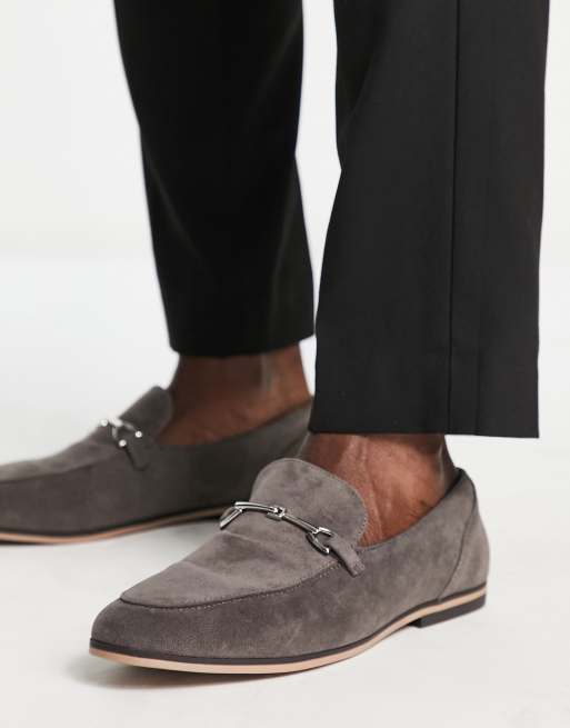 ASOS DESIGN loafers in gray faux suede with snaffle detail