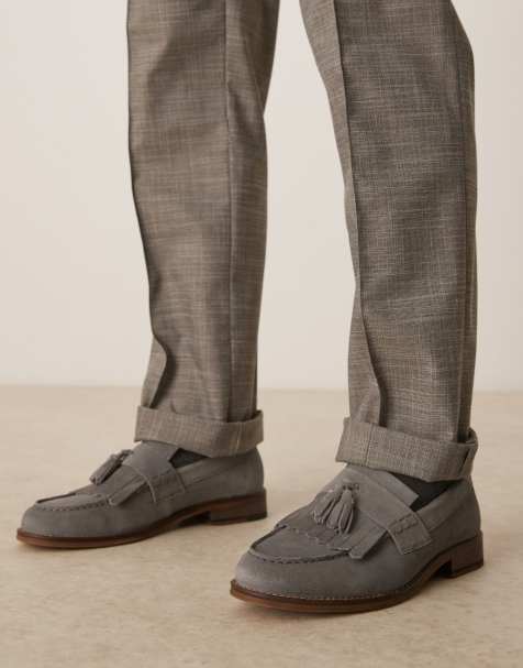 ASOS DESIGN loafers in gray suede with fringe and tassel detail - view 1