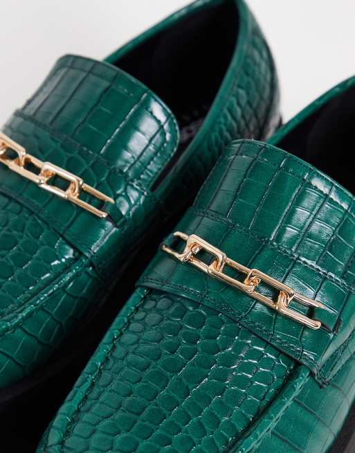 Green 2025 croc loafers