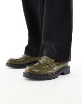 ASOS DESIGN penny loafers in khaki leather with faux snake print