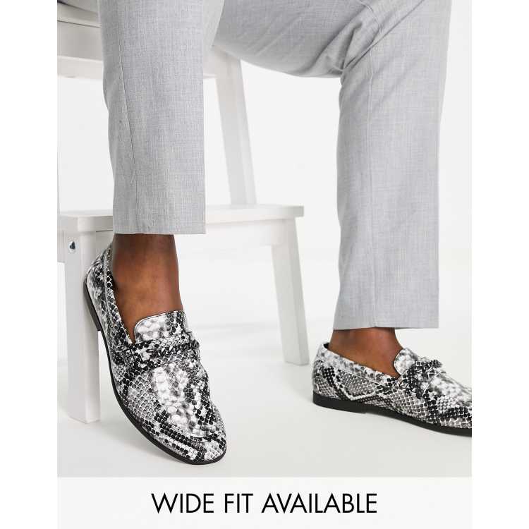 ASOS DESIGN loafers in grey faux snake with snaffle | ASOS