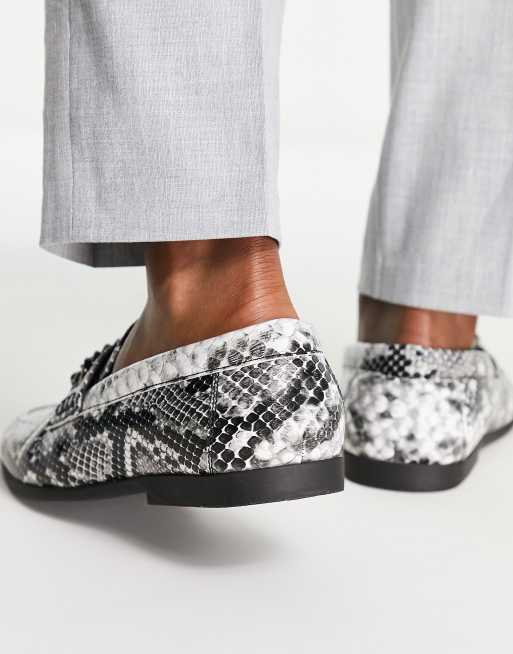 ASOS DESIGN loafers in grey faux snake with snaffle