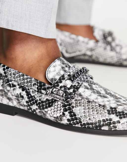 ASOS DESIGN loafers in grey faux snake with snaffle