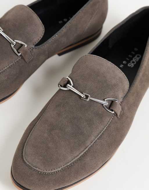 ASOS DESIGN loafers in grey faux suede with snaffle detail  display picture 3