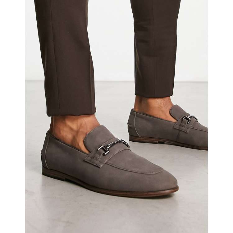 ASOS DESIGN loafers in grey faux suede with snaffle detail