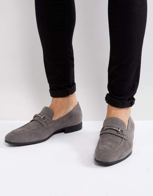 ASOS DESIGN loafers in grey faux suede with snaffle detail