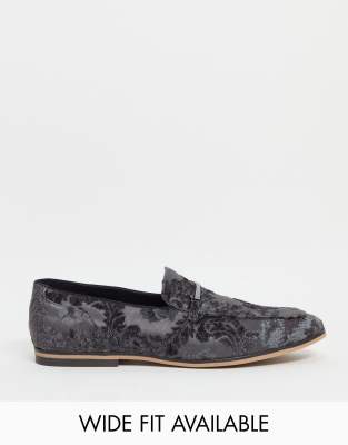 ASOS DESIGN loafers in grey velvet floral design with snaffle - ASOS Price Checker
