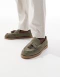 [ASOS DESIGN] ASOS DESIGN loafers in khaki suede with tassel-Green 43 KHAKI