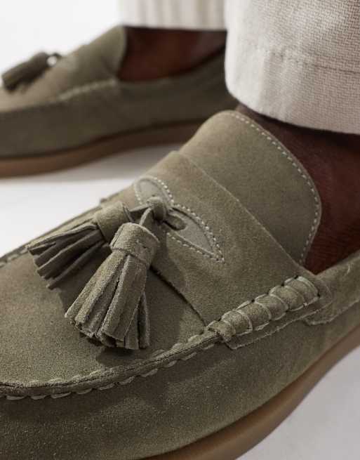 ASOS DESIGN loafers in khaki suede with tassels