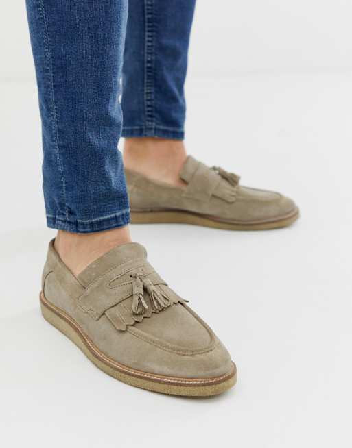 ASOS DESIGN- Loafers in kiezelkleurige suède met imitatie-crêpe zool