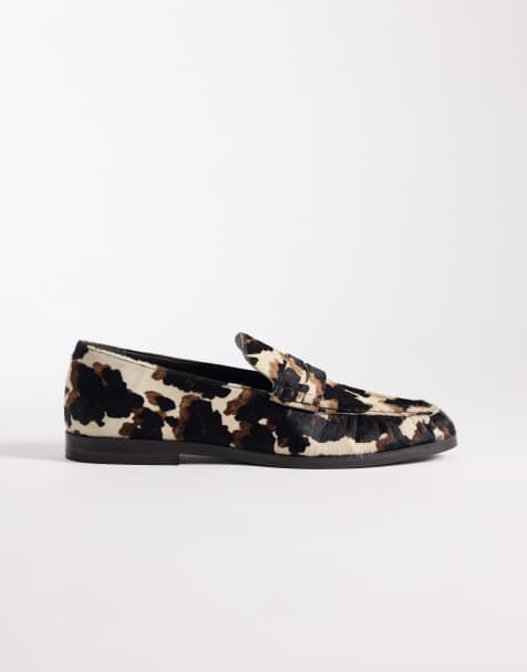 ASOS DESIGN loafers in leather cow print - view 1