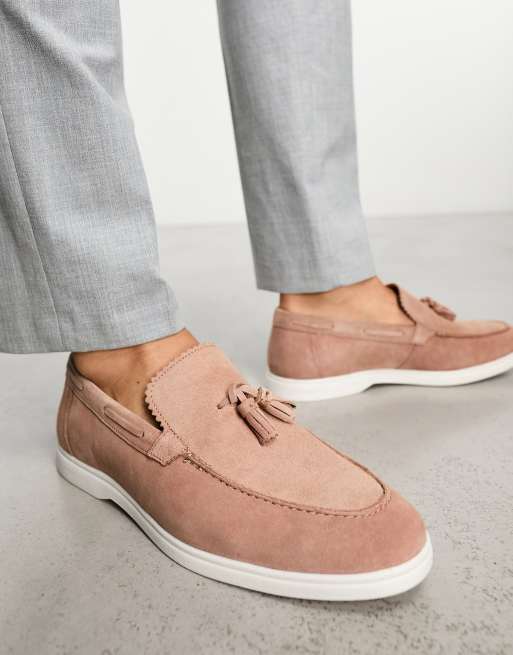 ASOS DESIGN - Loafers in lichtroze suède met witte zool