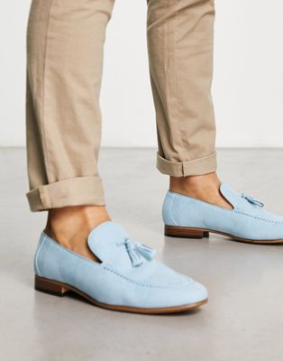  loafers in light blue faux suede with natural sole 