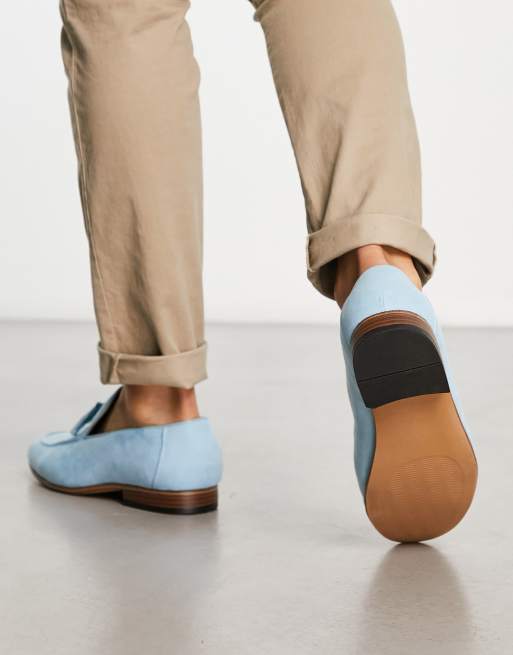 ASOS DESIGN loafers in light blue faux suede with natural sole | ASOS