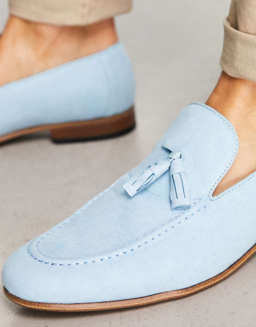 ASOS DESIGN loafers in light blue faux with natural sole | ASOS