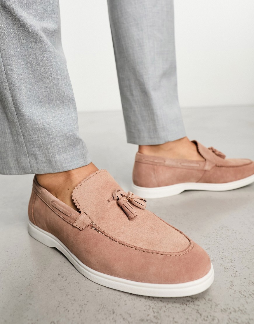 Asos Design Loafers In Light Pink Suede With White Sole