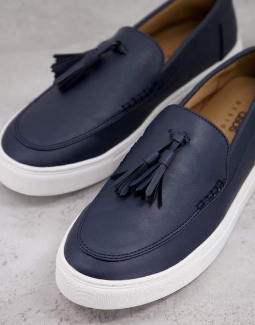 ASOS DESIGN loafers in navy faux leather on white sole ASOS