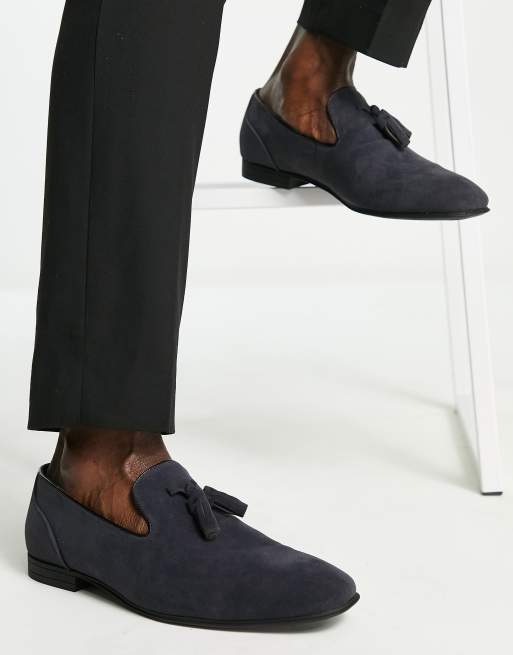 Asos design tassel loafers in black store faux suede