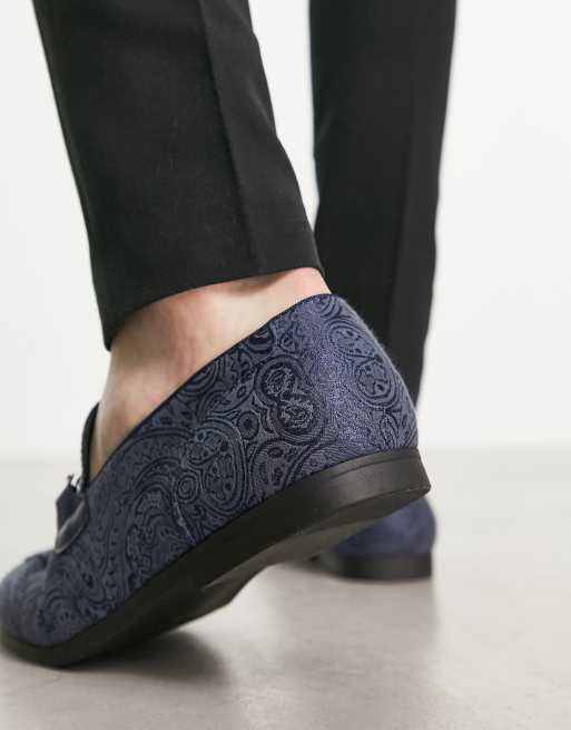 ASOS DESIGN loafers in navy print with silver snaffle | ASOS