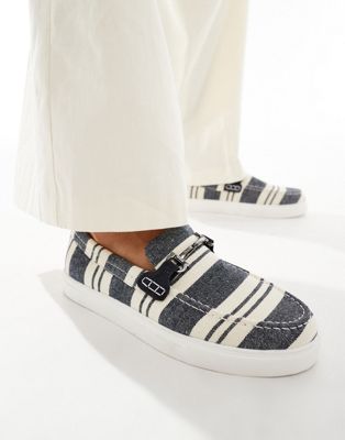 Asos Design Loafers In Navy Stripe