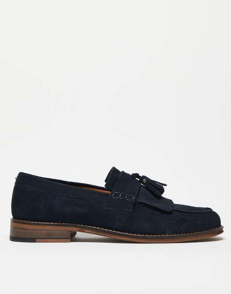 ASOS DESIGN loafers in navy suede with fringing - view 1