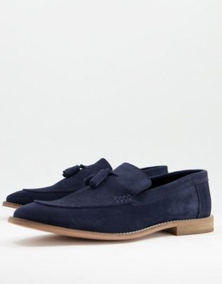 ASOS DESIGN loafers in navy suede with tassel on natural sole
