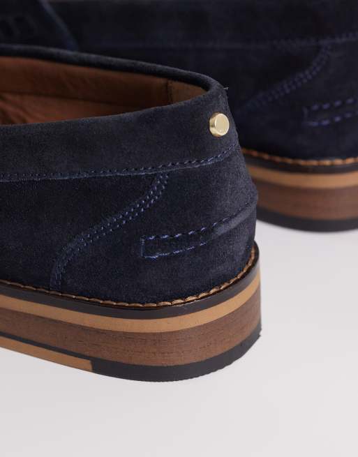 ASOS DESIGN loafers in navy suede with tassel, 3 of 4
