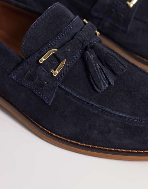 ASOS DESIGN loafers in navy suede with tassel, 4 of 4