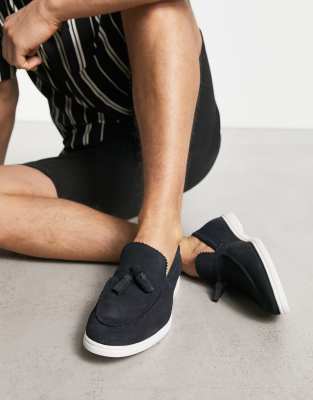 ASOS DESIGN loafers in navy suede with white sole