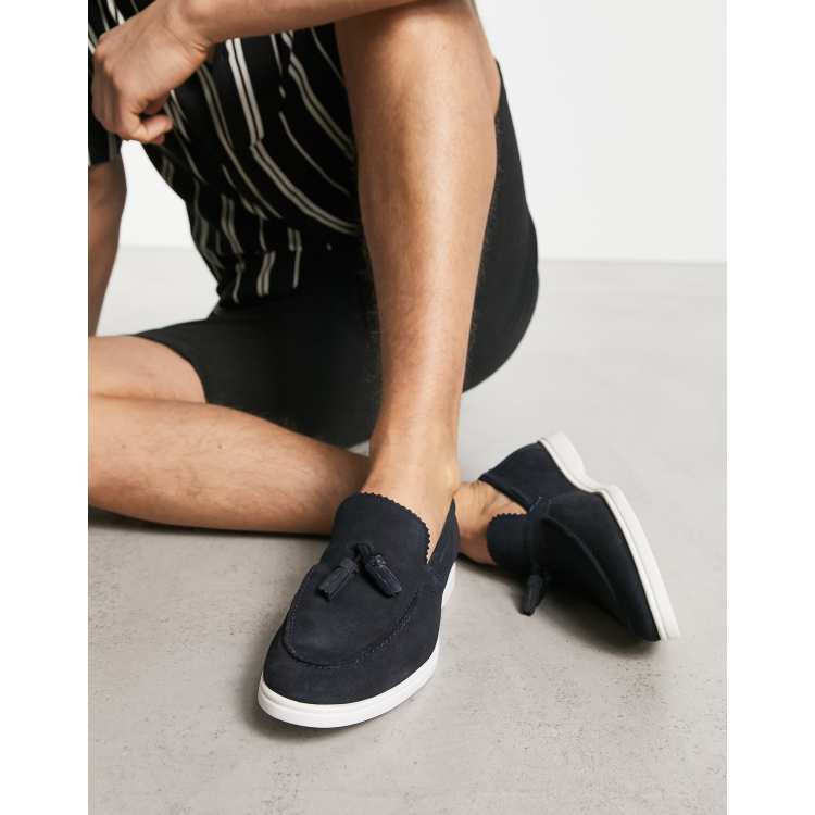 ASOS DESIGN loafers in navy suede with white sole | ASOS