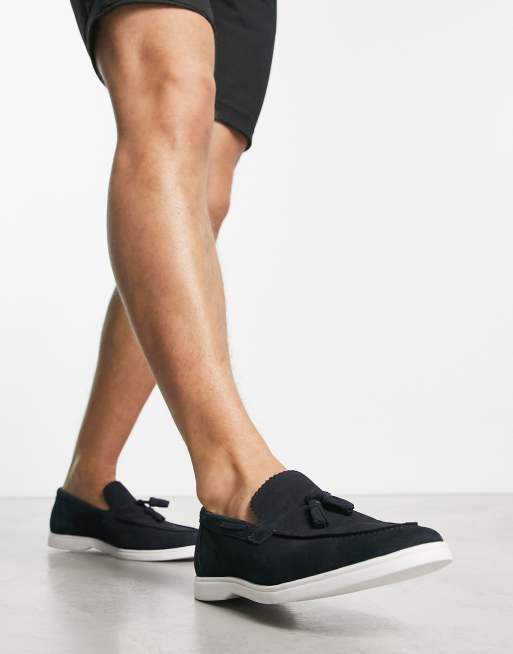 ASOS DESIGN loafers in navy suede with white sole | ASOS